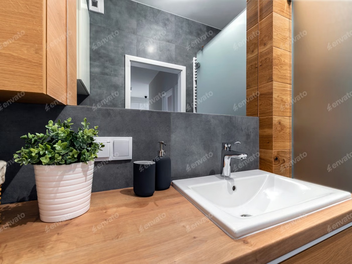 Hillside Modern — Sculpted Wood Wall Panels & Vanity in Lake Austin, TX